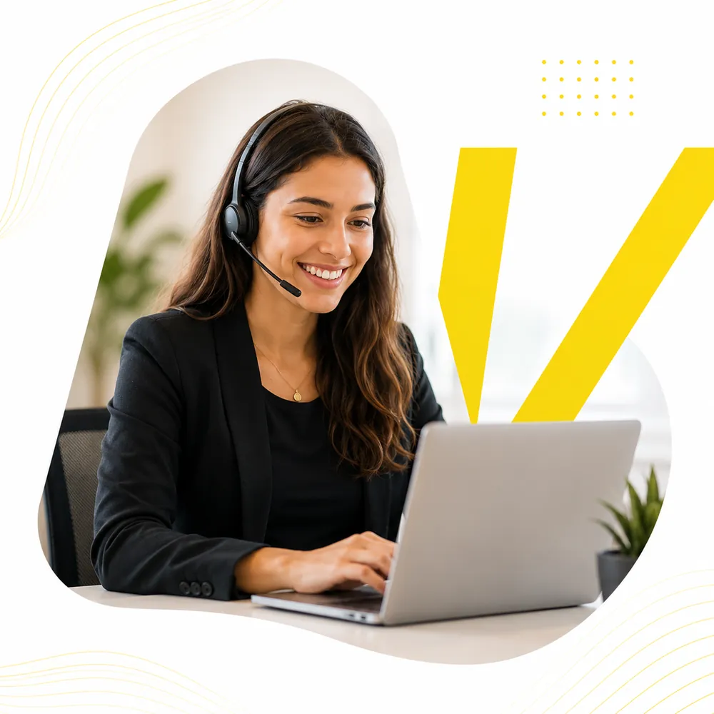 Executiva LeadWay atendendo um lead no notebook